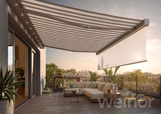 Smaila Kassettenmarkise mit Senkrechtmarkise 