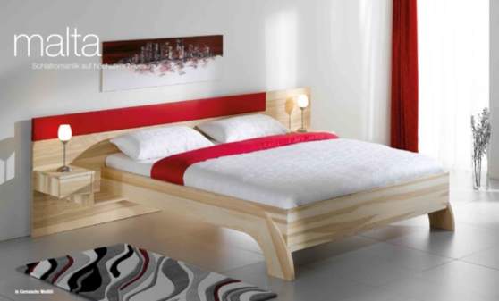 Bett MALTA in Kernesche Weissoel Leder hellro