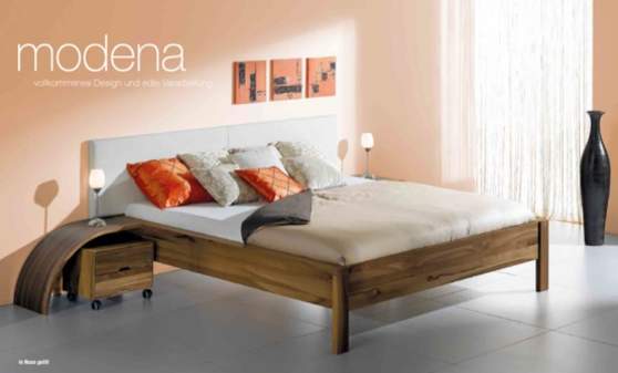 Bett MODENA in Nuss geoelt Leder weiss