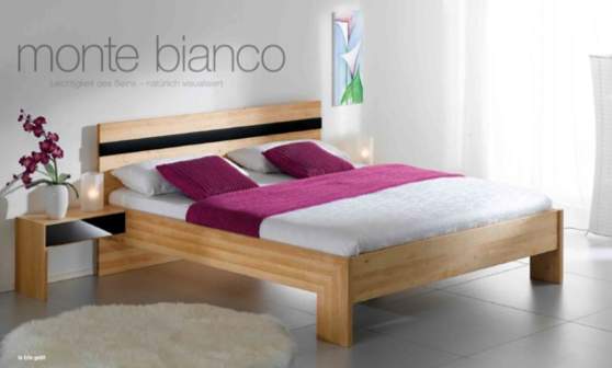 Bett MONTE-BIANCO Erle geoelt Leder u Glas