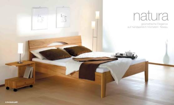 Bett NATURA in Kernbuche geoelt mit Nachtkaes