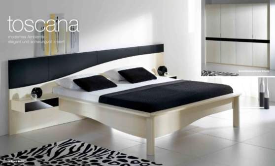 Bett TOSCANA in Ahorn Weissoel Leder schwarz