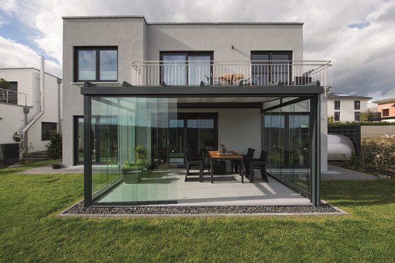 Terrassendach mit Glas-Schiebe-elementen