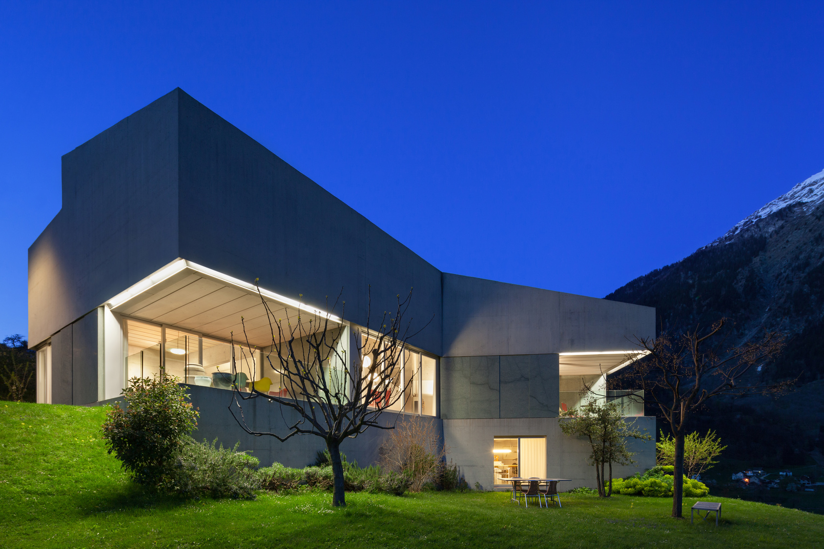 concrete house, night scene