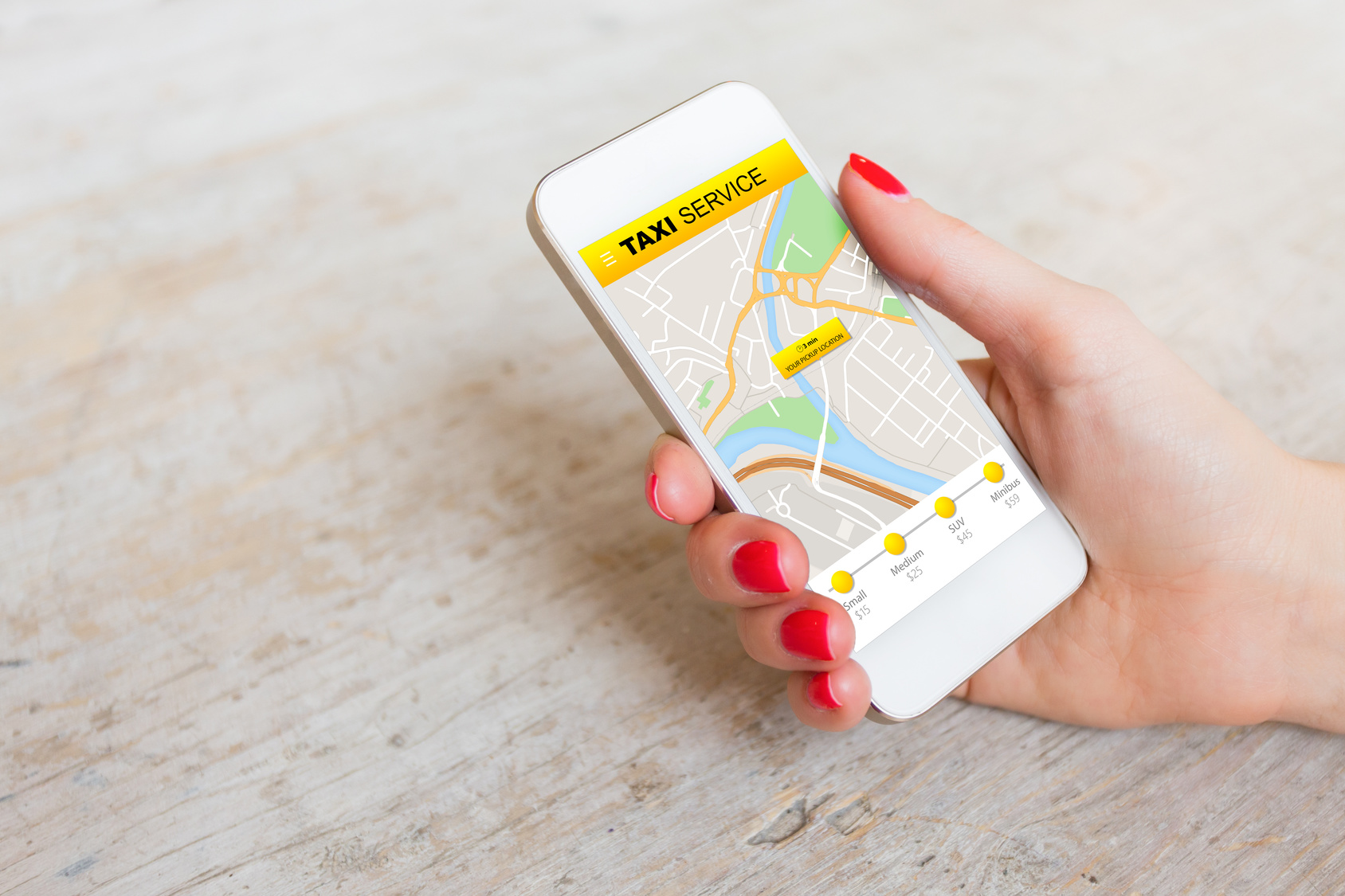 Taxi service app on mobile phone